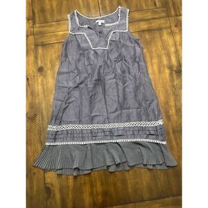 Cecico Womens Gray Cotton Sleeveless Crochet Trim Pleated Hem Shift Dress‎ S